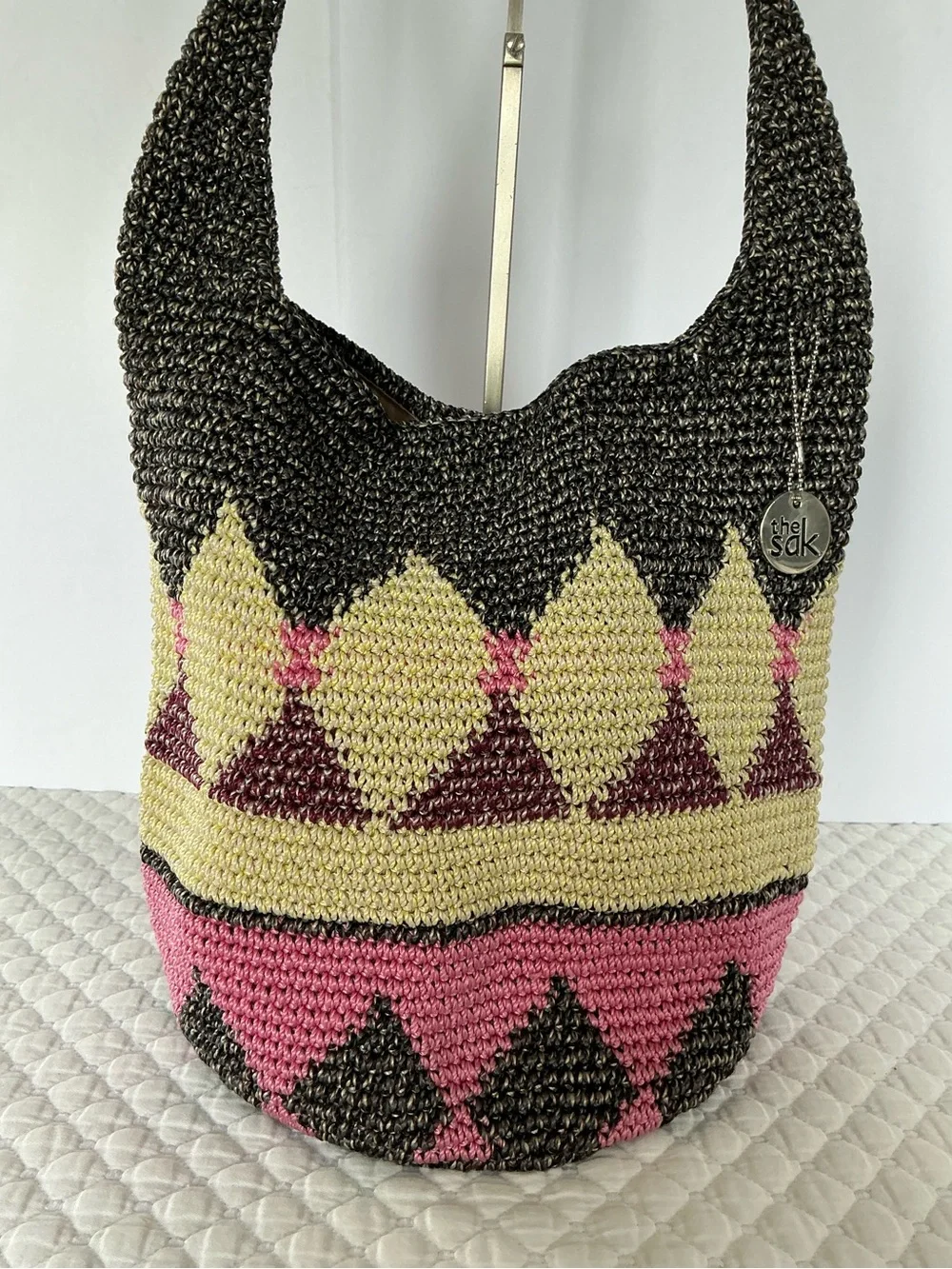 The Sak Limited Edition Back To Bali 120 Crotchet ShoulderBag - Black/Cream/Pink